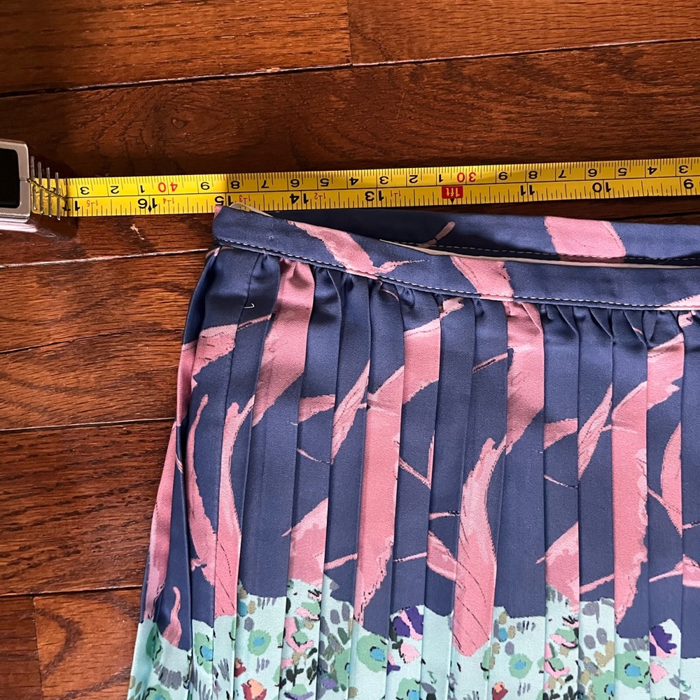 Pleated Floral Colorblock Midi Skirt in Navy, Teal & Yellow - Picture 10 of 11